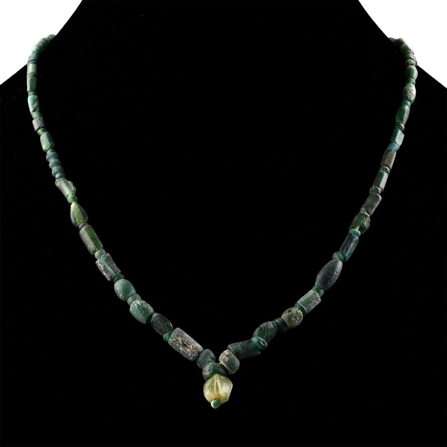 Roman and Other Dark Green Glass Bead Necklace String
