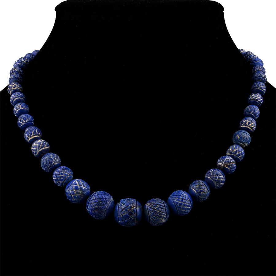 Bactrian Style Carved Lapis Lazuli and Other Bead Necklace String