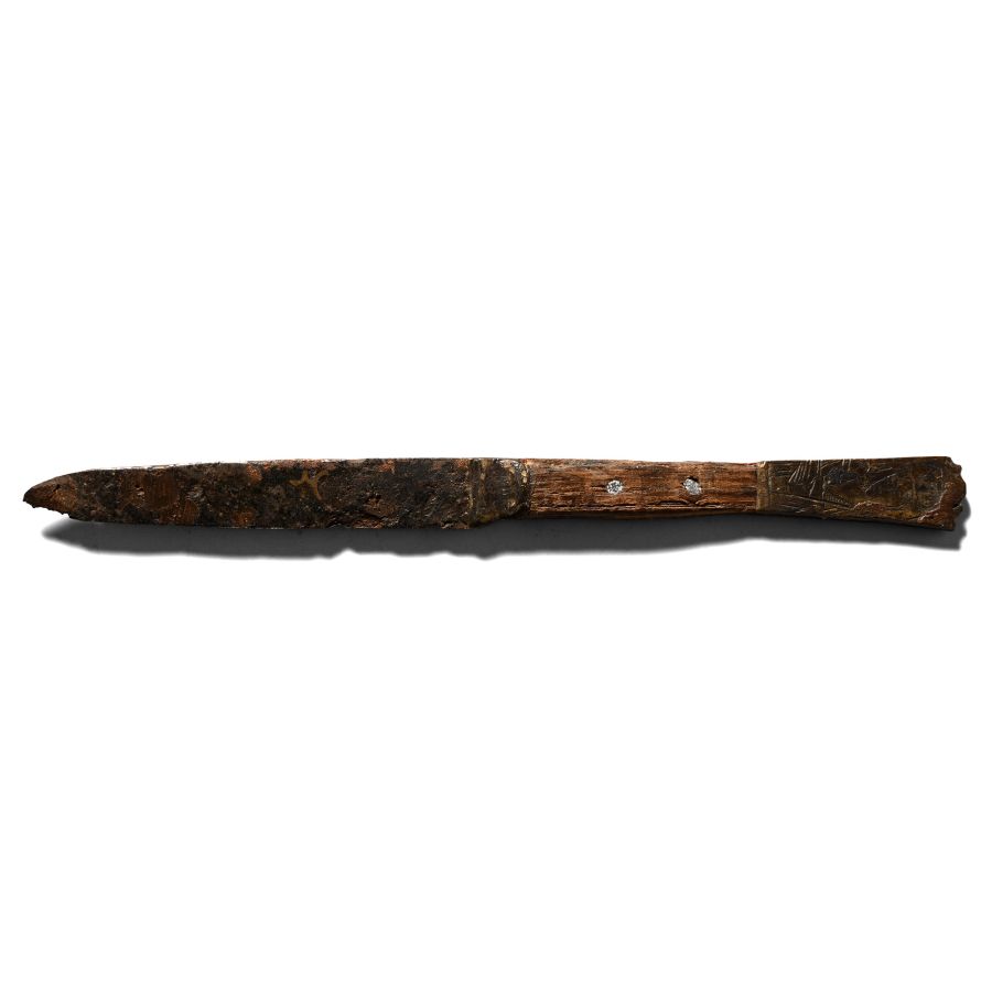 Medieval Iron Knife with Bronze Figural Pommel