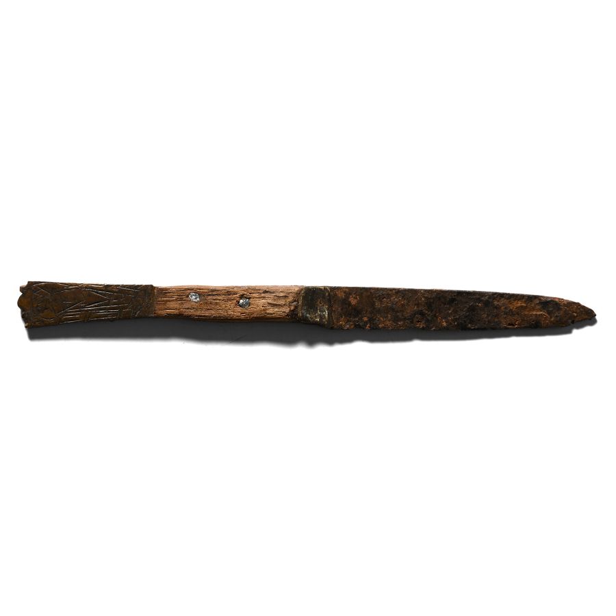 Medieval Iron Knife with Bronze Figural Pommel