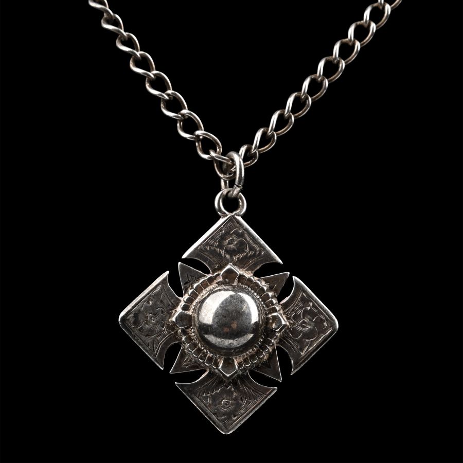 Post Medieval Engraved Silver Cross Pendant with Monogram