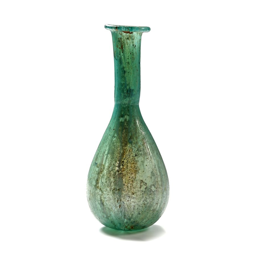 Roman Marbled Turquoise Glass Bottle