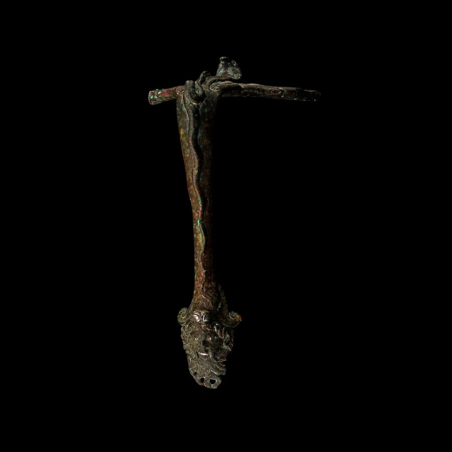 Roman Bronze Vessel Handle with Face