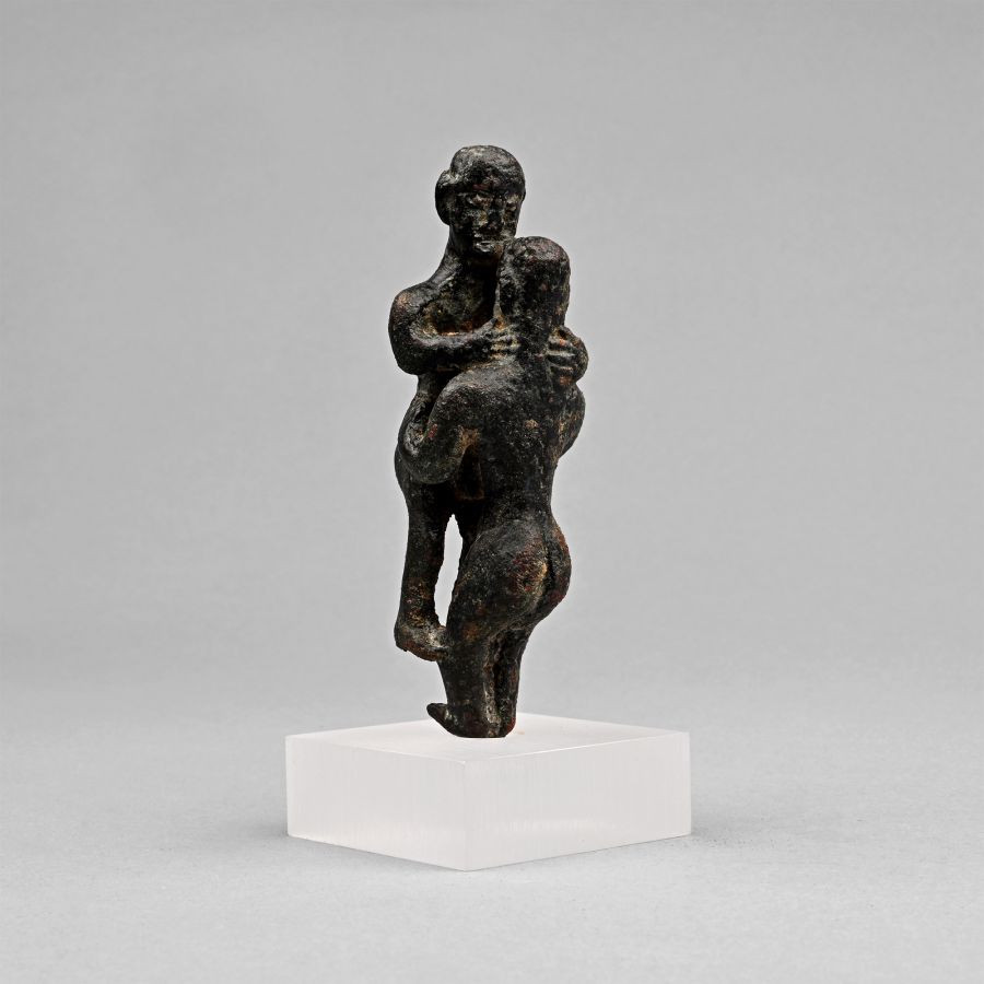 South Arabian Carving of a Nude Couple in Erotic Embrace with Inscription