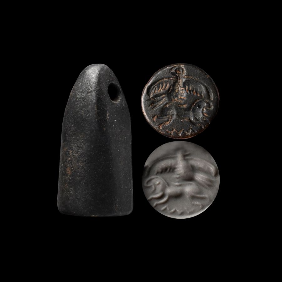 Urartu Hematite Stamp Seal with Eagle and Lion