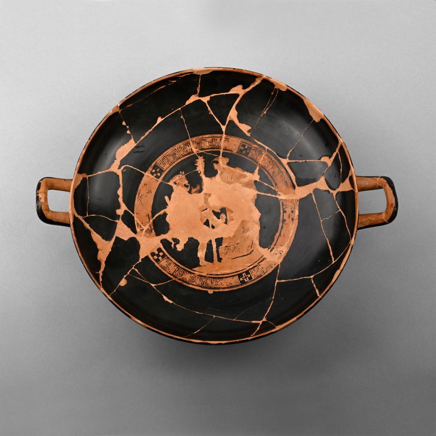 Greek Red-Figure Kylix with Dancing Nymphs and Satyrs