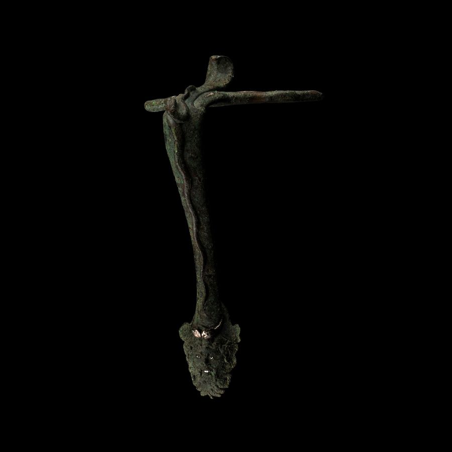 Roman Bronze Vessel Handle with Face