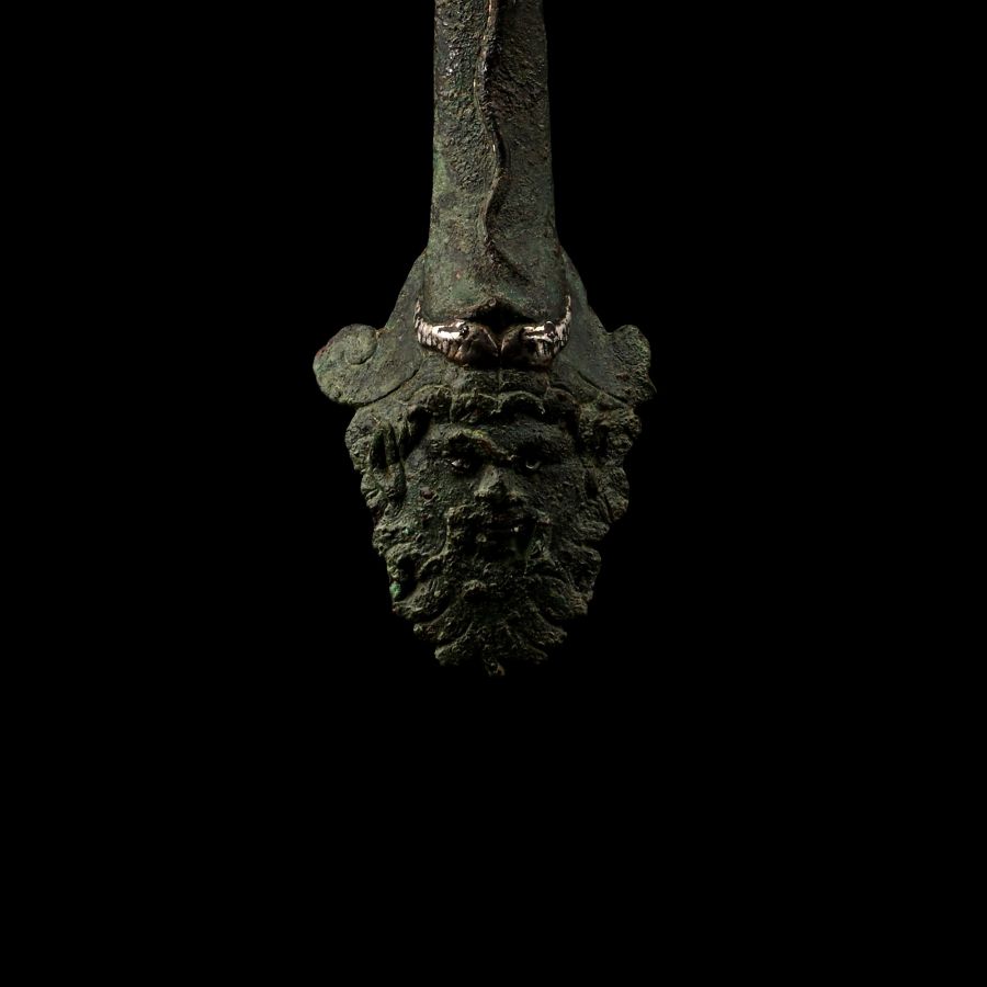 Roman Bronze Vessel Handle with Face