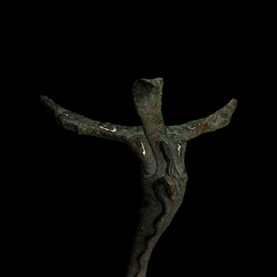 Roman Bronze Vessel Handle with Face