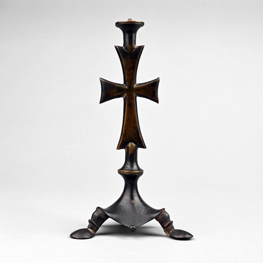Medieval Bronze Altar Cross on Tripod Base