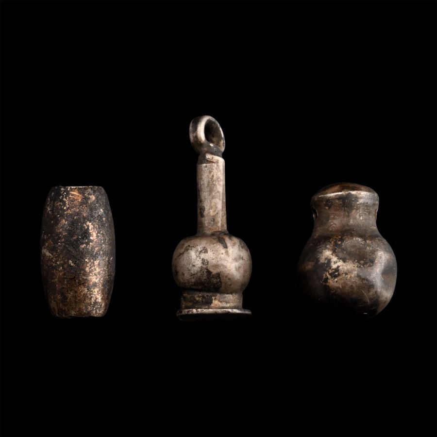Egyptian Silver Poppy Amulet and Beads