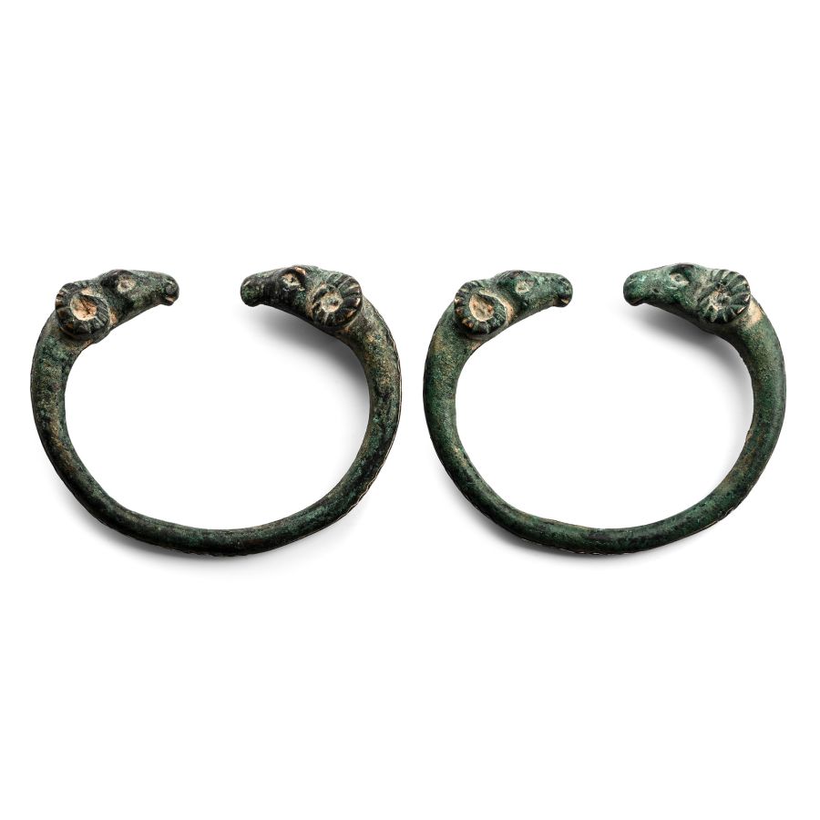 Western Asiatic Style Silver Inlaid Bronze Bracelet Pair