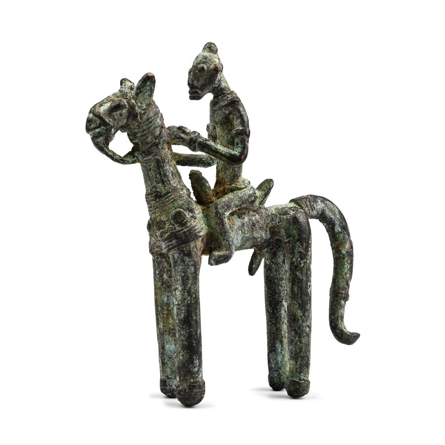 African Tribal Bronze Horse and Rider Figure