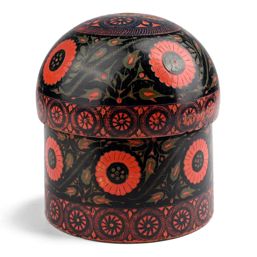 Indian Wooden Pyxis with Laquered Floral Design