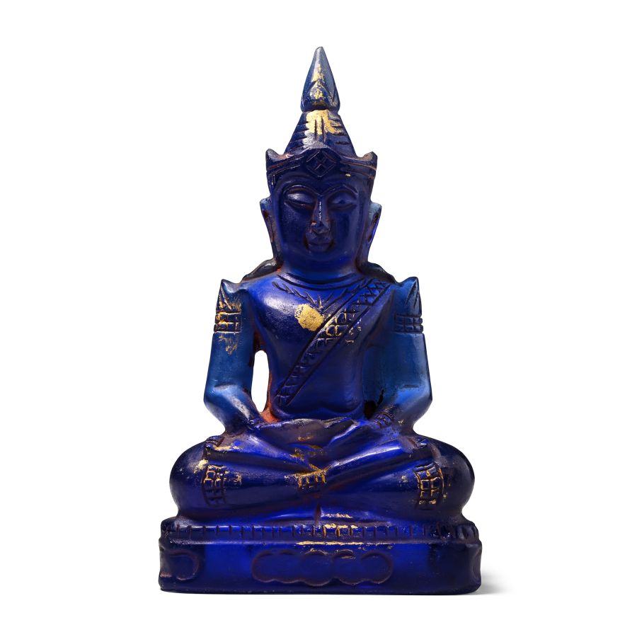 Thai Gilt Cobalt Blue Glass Seated Buddha