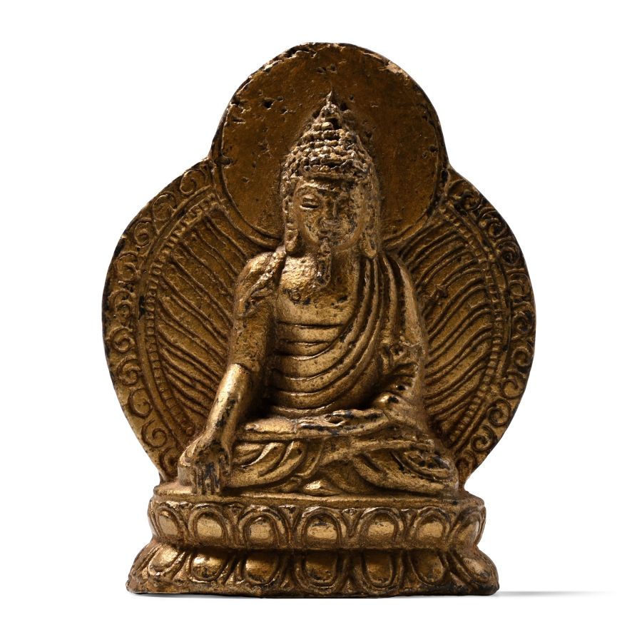 Chinese Gilt Bronze Seated Buddha Plaque