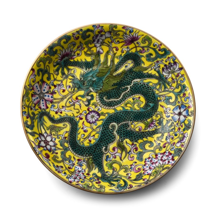 Chinese Glazed Ceramic Dragon Dish