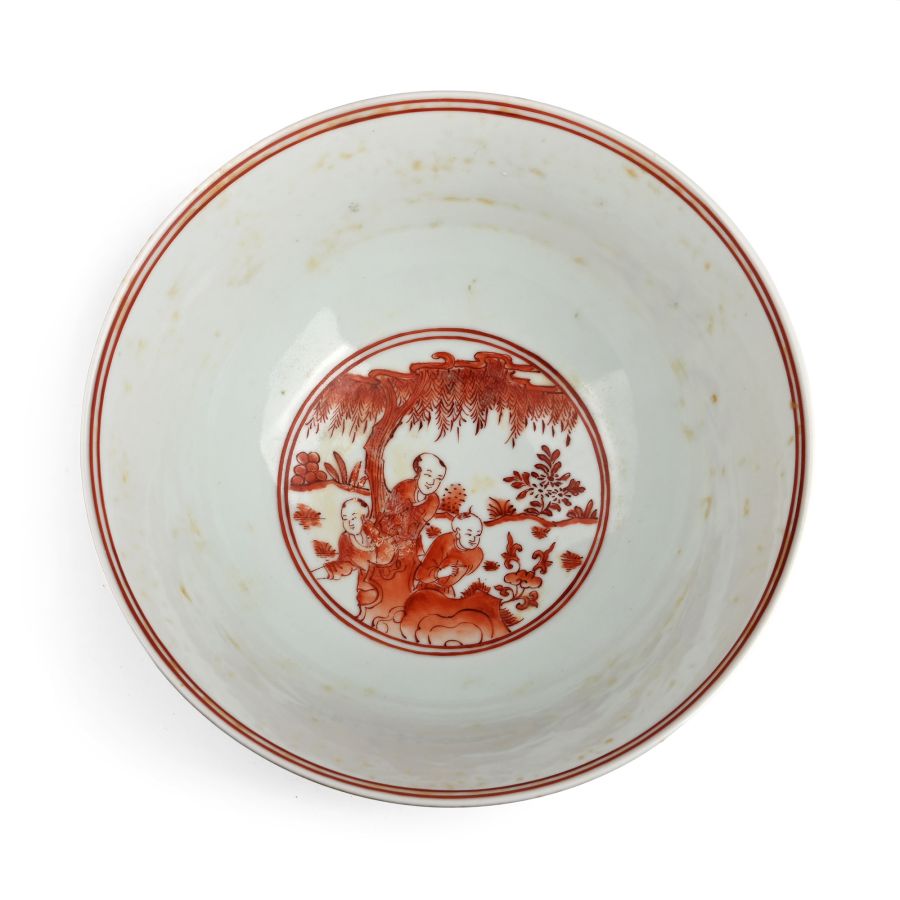 Large Chinese Glazed Ceramic Scenic Bowl
