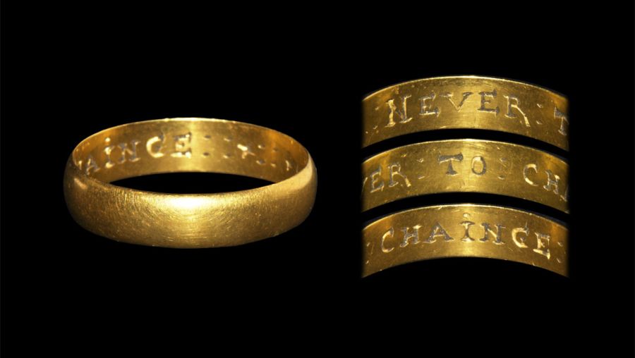 Post Medieval Man's Gold 'NEVER TO CHAINGE' Posy Ring