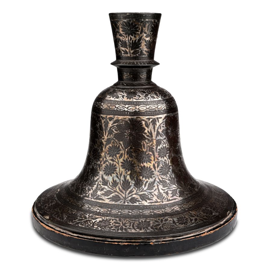 Indian Bidri Silver Inlaid Hooka Base