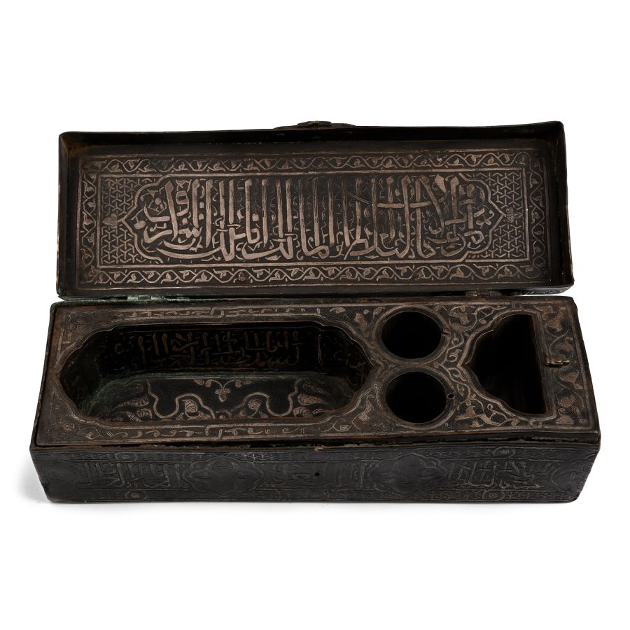 Large Mamluk Style Inlaid Iron Pen Box