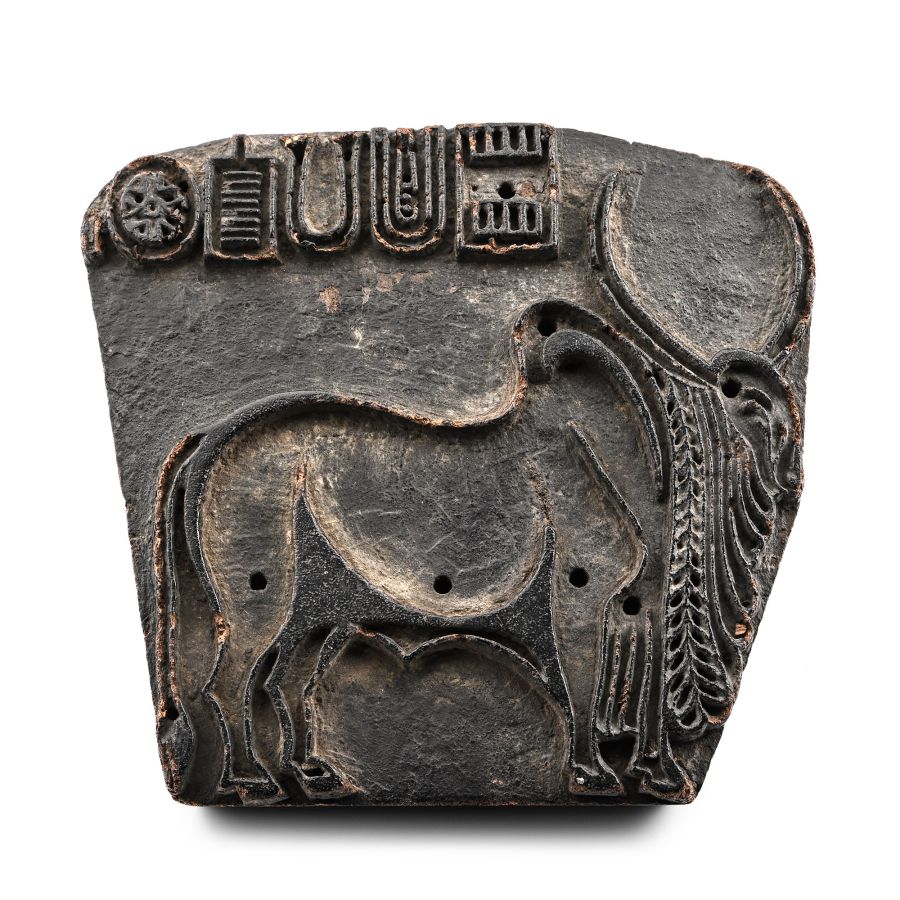 Tibetan Wooden Bread Stamp with Yak and Inscription