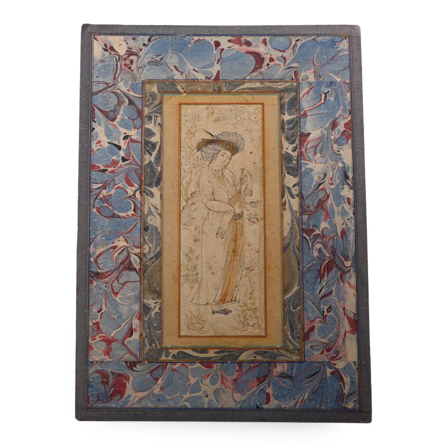 Persian Painted Miniature Leaf with Noble Lady