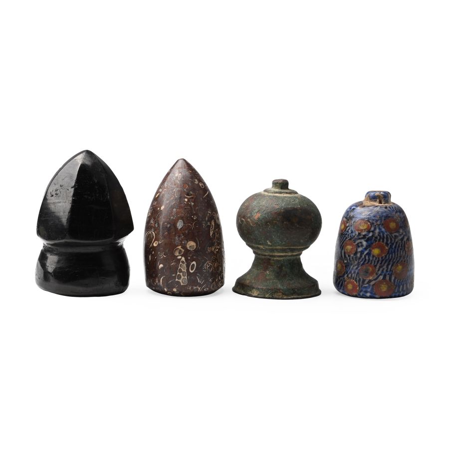 Western Asiatic Style Stone, Glass, and Bronze Gaming Piece Group