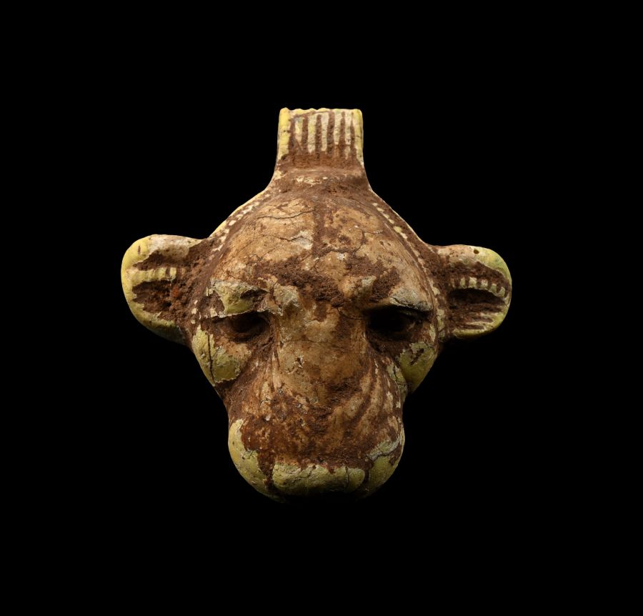 Large Phoenicio-Egyptian Faience Amulet of a Feline Head