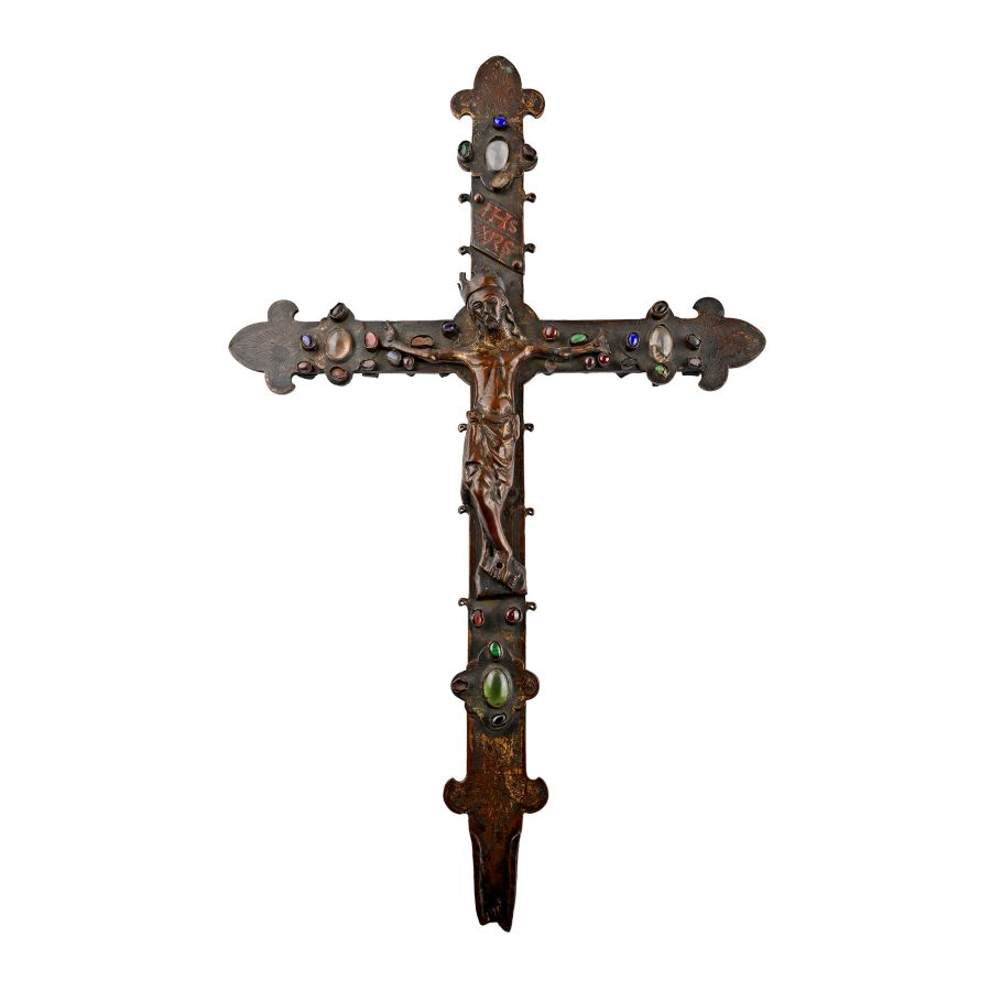 Large Medieval Limoges Gilt Copper Processional Cross