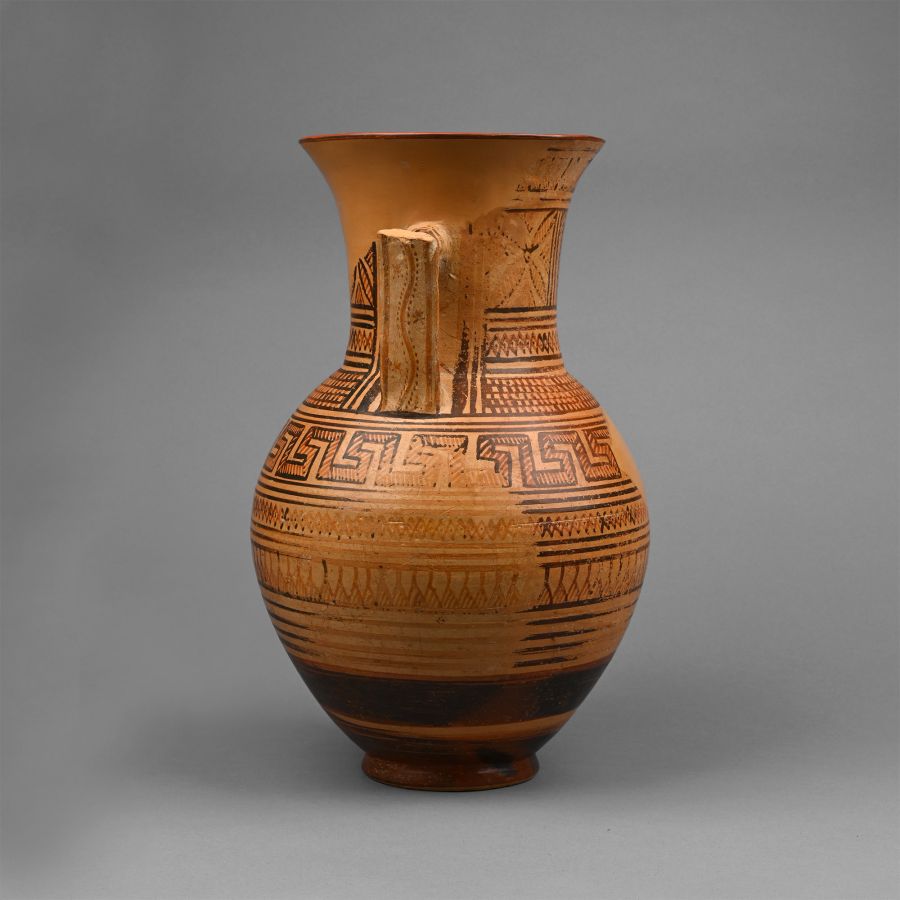 Large Greek Terracotta Oinochoe with Swastikas