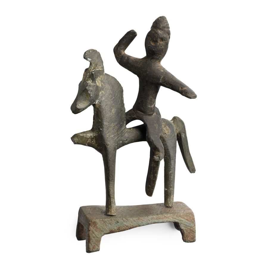 Roman Bronze Horse and Rider Statuette Group