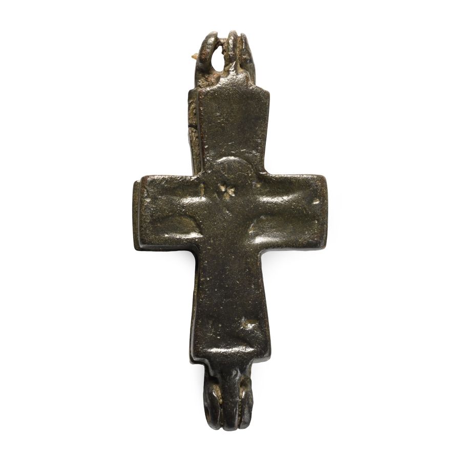 Byzantine Bronze Reliquary Cross Pendant