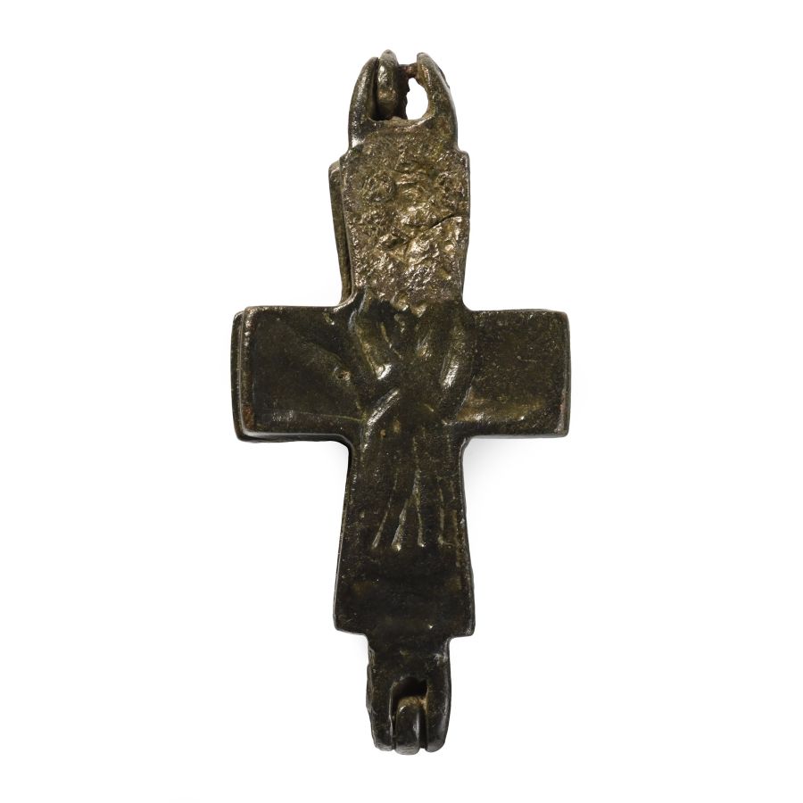 Byzantine Bronze Reliquary Cross Pendant