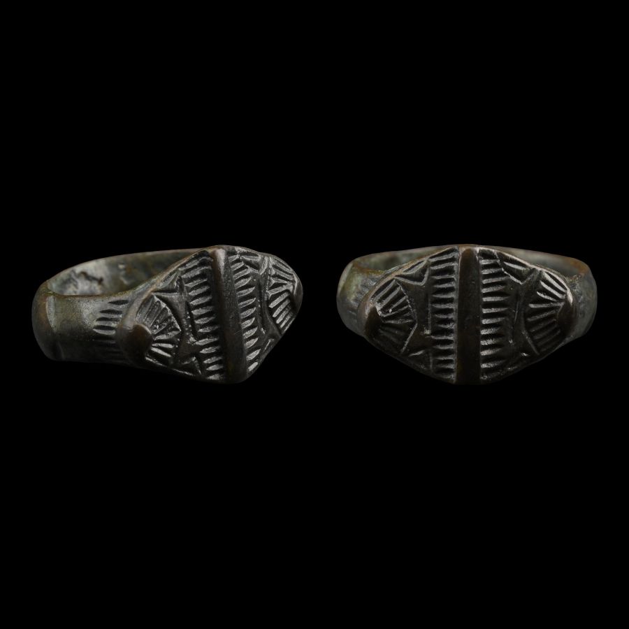 Medieval Bronze Ring with Fan Design