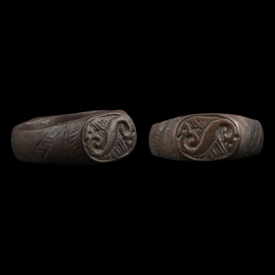 Byzantine Bronze Ring with S-Shaped Dragon