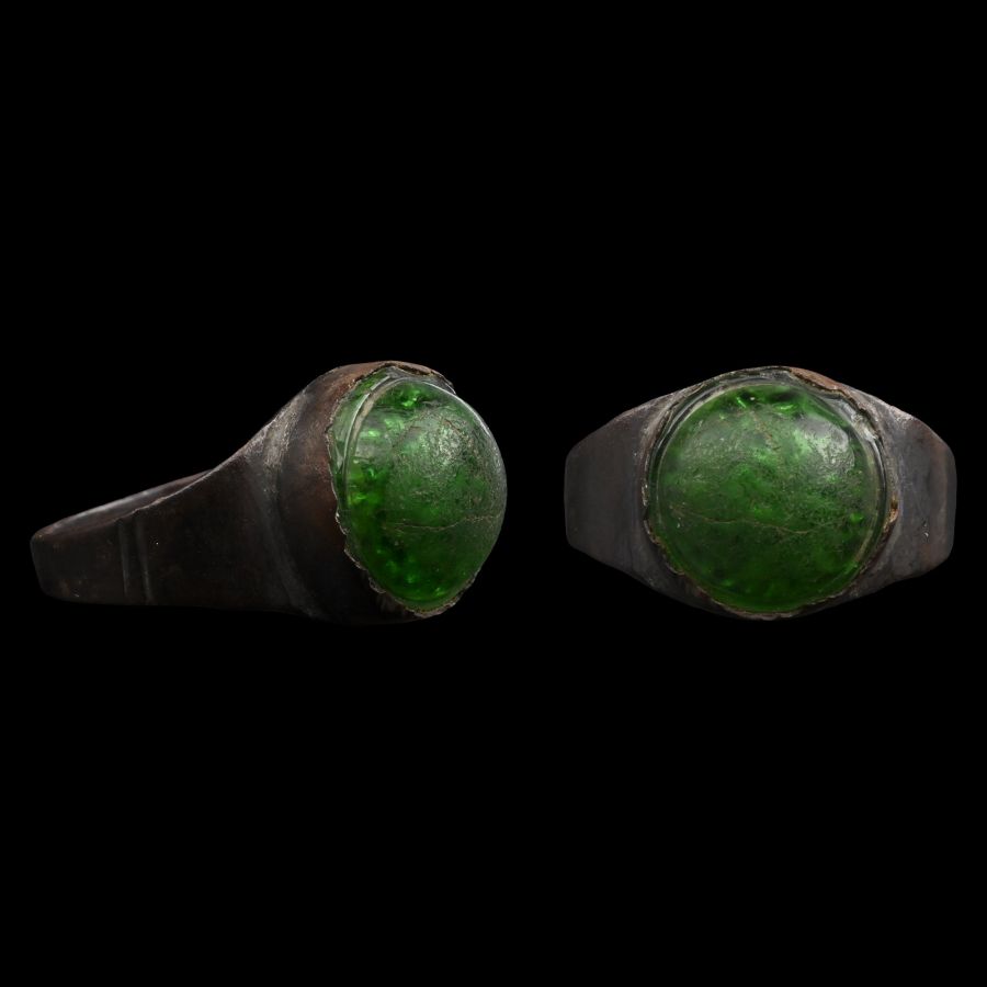 Medieval Bronze Ring with Green Cabochon