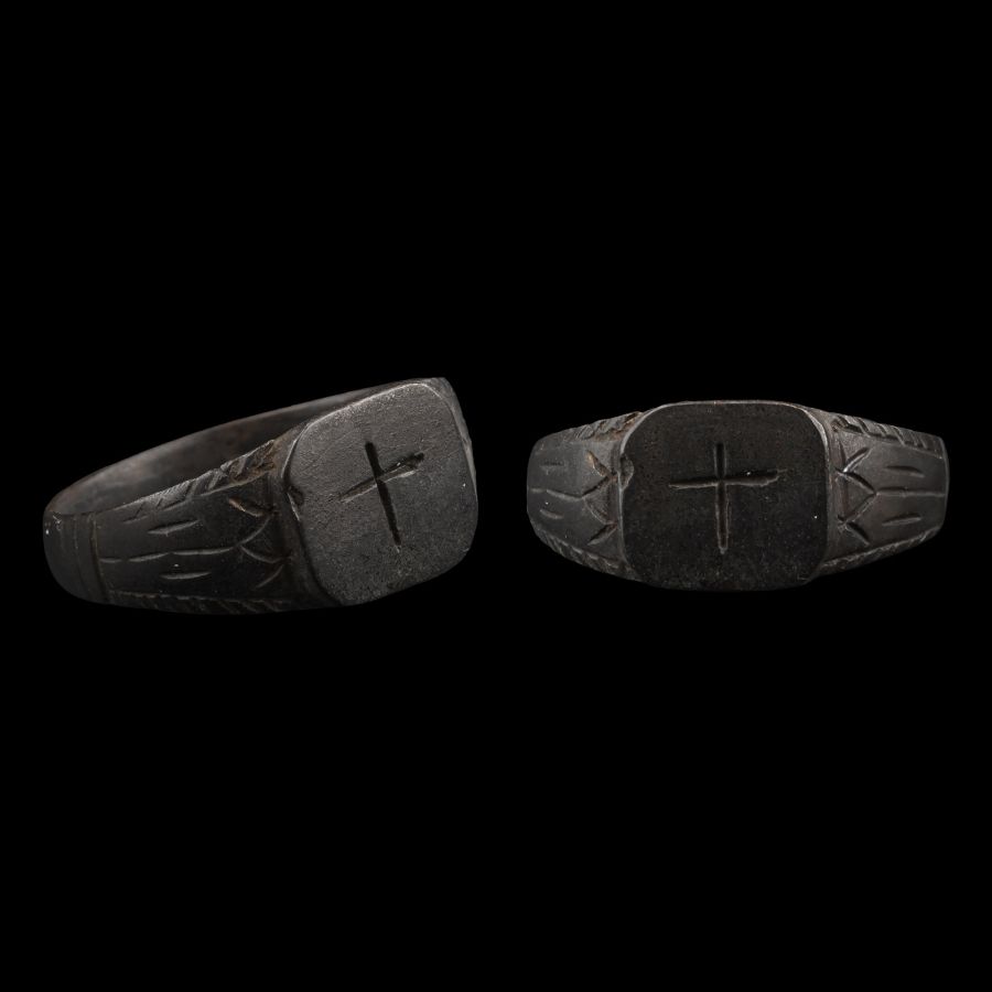 Medieval Bronze Christian Ring with Long Cross