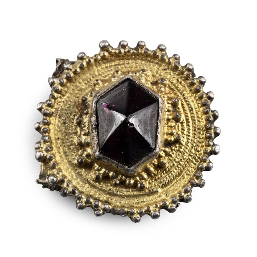Tudor Period Silver-Gilt Mount with Facetted Garnet