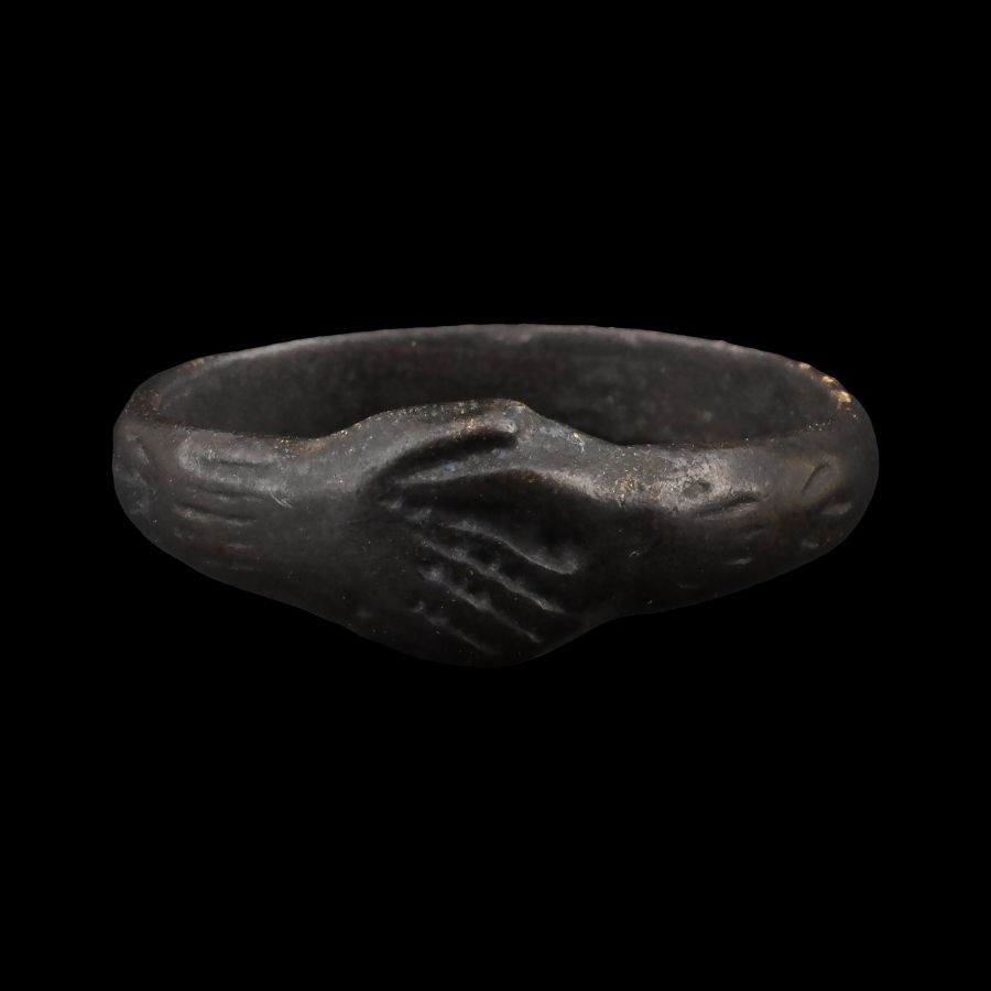 Medieval Bronze Clasped Hands Wedding Ring
