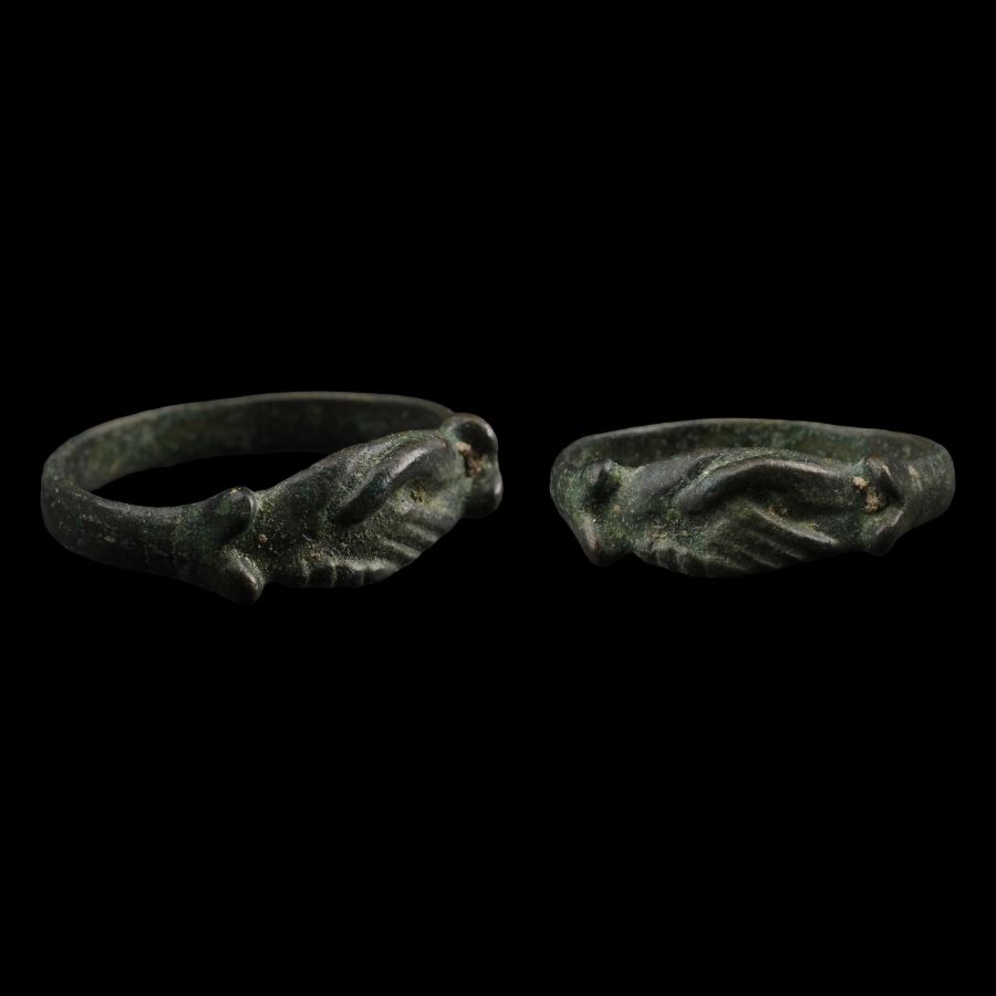 Medieval Bronze Clasped Hands Wedding Ring