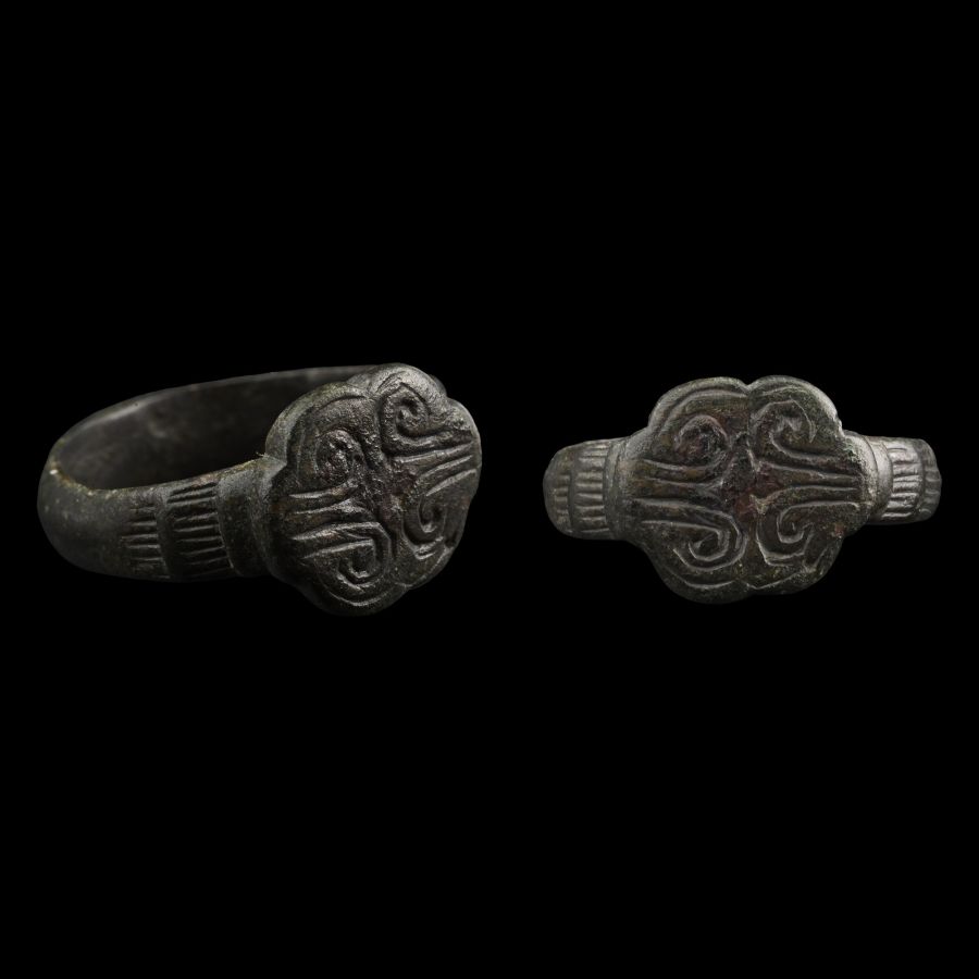 Medieval Bronze Ring with Scroll Cross