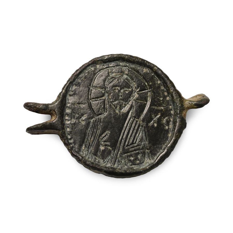 Byzantine Bronze Fitting with Christ and Saint