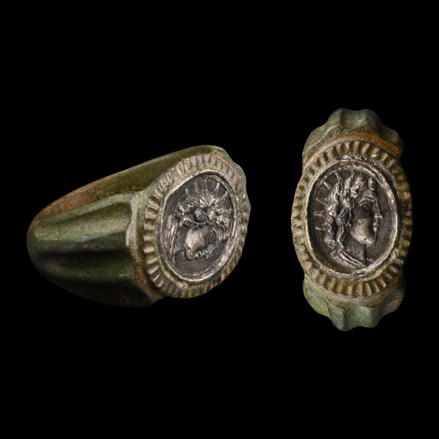 Roman Style Bronze Ring with Head of Sol Invictus