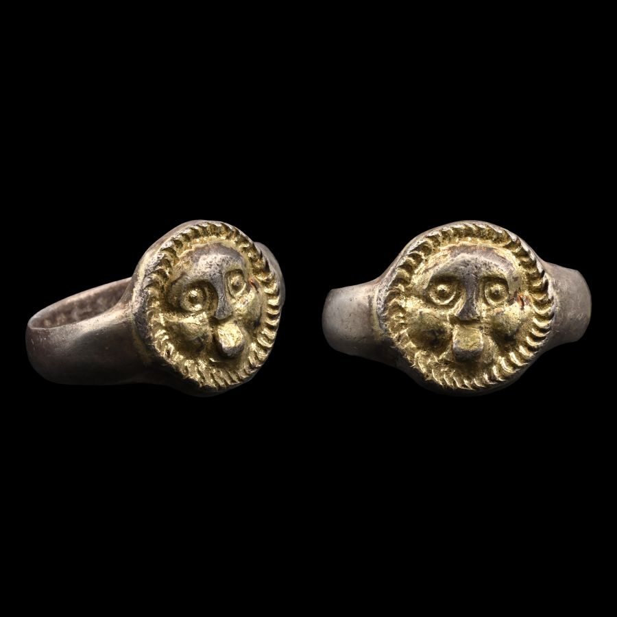 Greek Style Silver-Gilt Ring with Gorgoneion