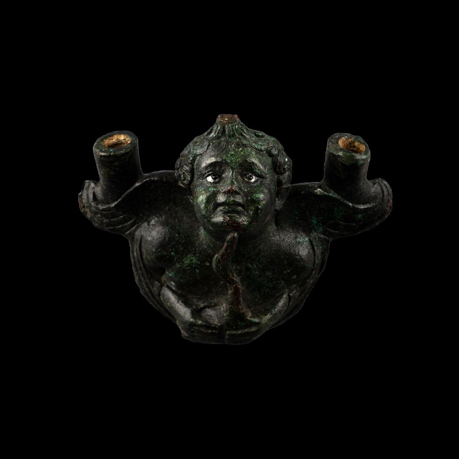 Roman Bronze Eros Cradling Goose Applique