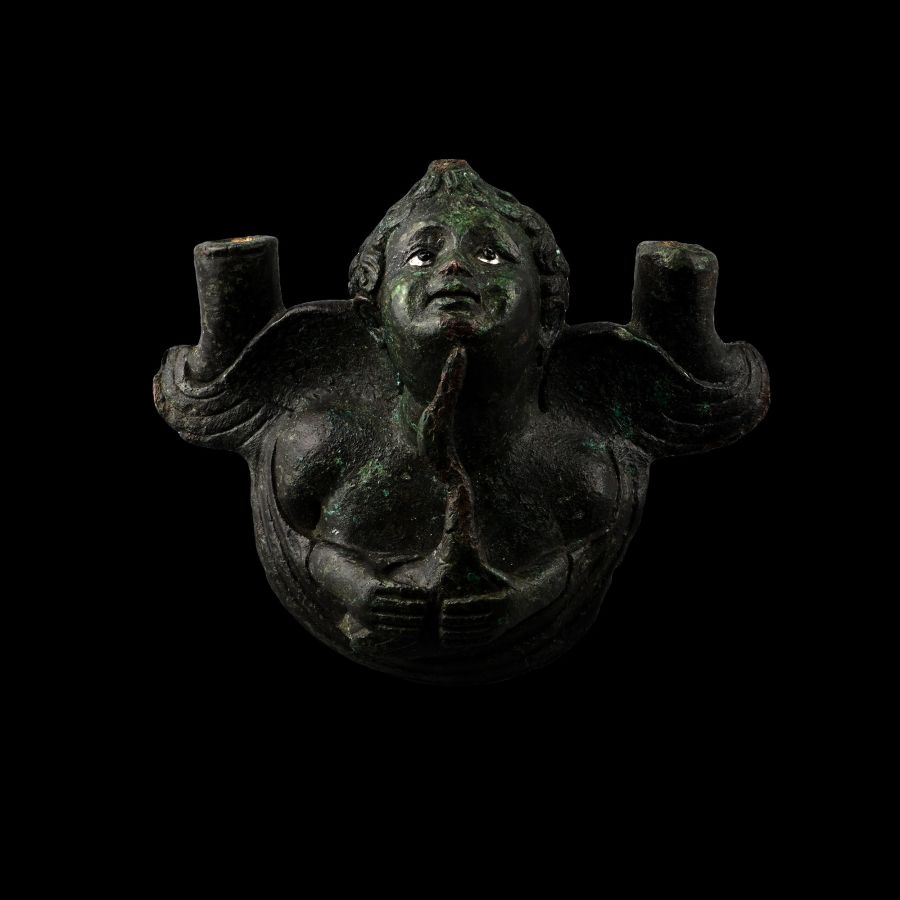 Roman Bronze Eros Cradling Goose Applique