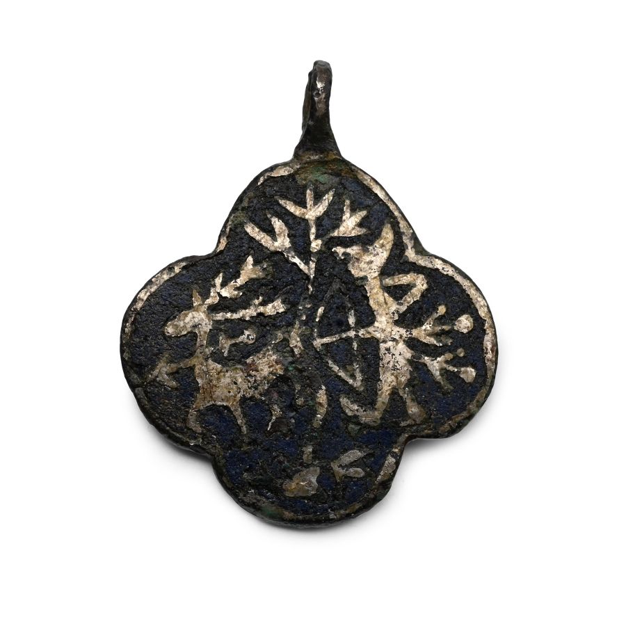 Medieval Knight's Heraldic Horse Harness Pendant with Royal Hunting Scene