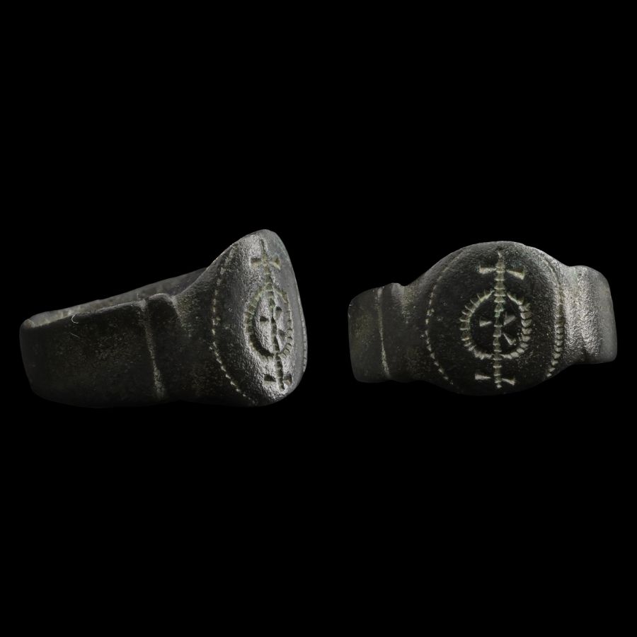 Medieval Bronze Ring with Magical Motif