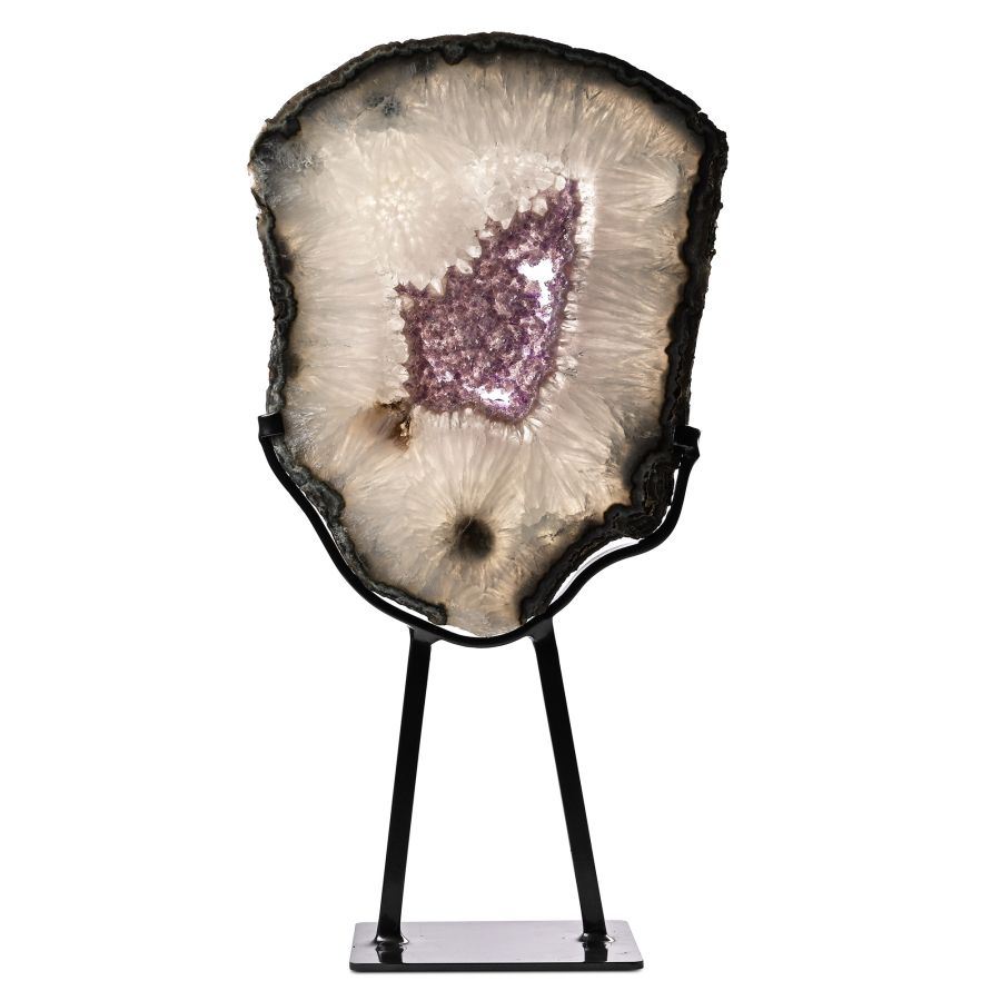 White Quartz Geode Slice with Amethyst Core